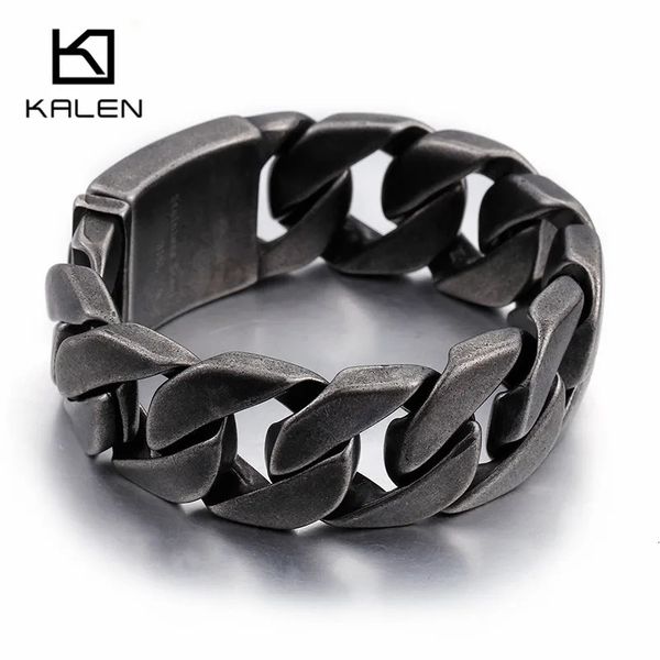 Kalen mat vélo chaîne Bracelets hommes 25mm largeur épais lourd en acier inoxydable brossé lien chaîne Bracelet mâle bijoux 240106