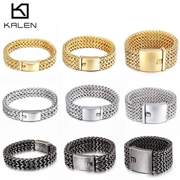 Kalen Nuevas pulseras de cadena de eslabones de acero inoxidable Pulseras de malla de oro de Dubai de alto pulido para hombres Accesorios de joyería fresca Regalos Y200107