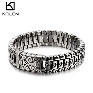 KALEN Punk Pulsera con forma de alto pulido Hombres 22 cm Cadena de bicicleta de acero inoxidable Bilezik Boho Accesorios de joyería masculina 231225