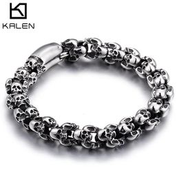 KALEN Punk Schedel Armbanden Mannen Rvs Glanzend Matte Schedel Charm Link Chain Brecelets Mannelijke Gothic Sieraden 240219