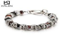 Kalen Punk Skull Charmel Bracelet Men roestvrij staal 8 mm natuursteen kralen kralen Brecelets mannelijke gotische sieraden 2103232492539