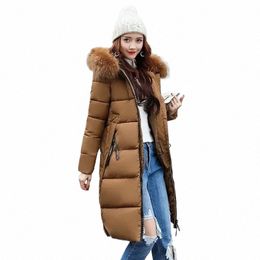 Kalenmos 2021 Otoño Nuevas mujeres LG Parkas con capucha Cuello de piel grande Abajo Abrigo acolchado Mujer Coreano Color Sólido Streetwear Pan Tops E3LO #