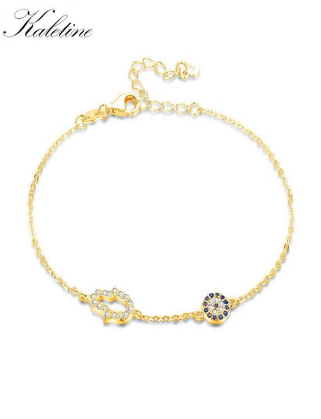 Kaletine 925 Bracelets de chaîne de liaison en argent sterling pour femmes bracelet de charme pour les yeux maléfique Hamsa Bijoux en or rose turc7984450