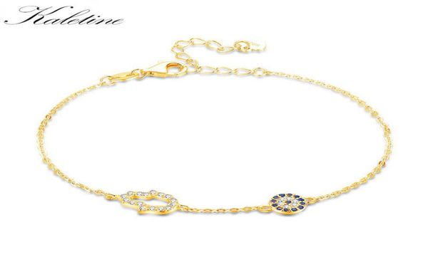 Kaletine 925 Bracelets de chaîne de liaison en argent sterling pour femmes bracelet de charme pour les yeux maléliques hamsa bijoux en or rose turc6203729