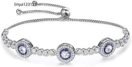 Kaletine Blue Evil Eyes Bracelet de tennis en argent sterling 925 avec zircone cubique, chaîne réglable de 12,7 à 25,4 cm pour femme