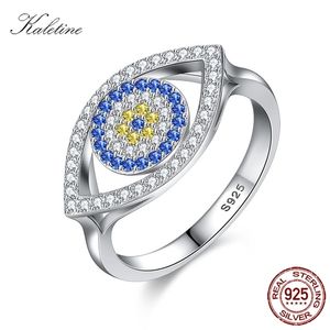 Kaletine Blue Ring 925 Silver Sterling Ringen voor Vrouwen Lucky Big Turkish Eyes Charm CZ Steen Ringlet Sieraden KLTR135 211217