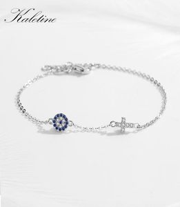 Kaletine Charm Blue Evil Eye Cross Bracelet 925 Bracelets en argent sterling pour femmes Hamsa Bonne chance