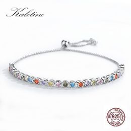 Kaletine Luxe Merk Armbanden voor Vrouwen 925 Sterling Zilveren Armband Regenboog Kleurrijke CZ Originele Tennis Kralen Mode-sieraden