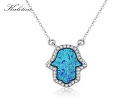 Kaletine Opal Hamsa Hand of Fatima Charm Véritable 925 Collier pendentif en argent sterling