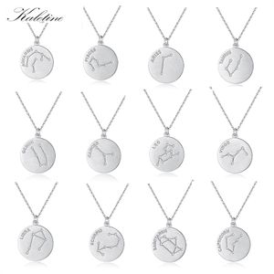 KALETINE Zwölf Horoskop Münze Halskette Frauen 925 Sterling Silber Anhänger Sternzeichen Halskette Löwe Zeichen Geschenk 12 Konstellation Schmuck Q0531