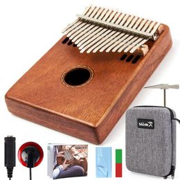 Livraison gratuite Kalimba 17 touches doigt pouce piano entièrement en acajou massif instrument de musique pick-up sac accordeur marteau cadeau d'anniversaire Xsqei