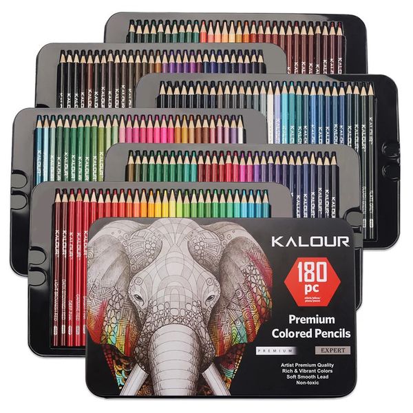 Crayons de couleur Kalour 180 Set Fournitures d'art pour adulte à base d'huile à base de noyau doux crayon pour enfants débutant 231221