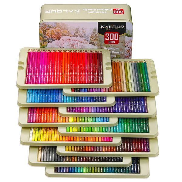 KALOUR 300 couleur Deluxe fer boîte huileuse couleur crayon ensemble spécial papeterie pour étudiant Art dessin anniversaire cadeau fournitures scolaires 240123