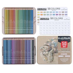 Kalour 50 couleur crayons de couleur métalliques dessin croquis ensemble coloriage crayons de couleur Profession Art fournitures pour artiste 240123