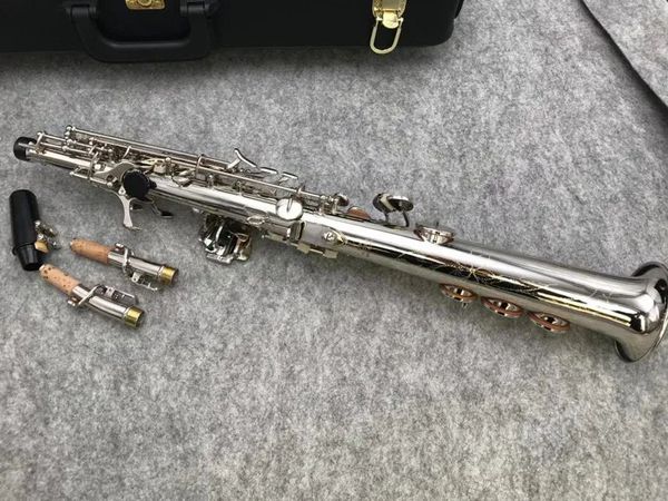 KALUOLIN Sax soprano a canna dritta B Flat Ottone Nichel Strumenti musicali di livello professionale con custodia. Ancia per bocchino AAA