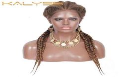 Kalyss 26 cuadros cuadrados pelucas trenzadas de encaje sintético con cabello bebé trenza doble holandés para mujeres trenzas de Cornrow 2201216244626