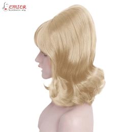 Kalyss blonde bijenkive pruik Women Curly Wavy Long 60s 70s Vintage 613 Blonde diagonale pony Antieke synthetische vezelcosplay pruik