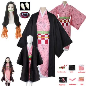 Costume de Cosplay Kamado Nezuko, Kimono tueur de démons Anime Kimetsu No Yaiba, vêtements uniforme d'halloween pour femmes et enfants