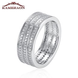 Kameraon Sterling Zilver 925 Sieraden Dames Crystal Wide Ring Shining Simulated Diamond Personality Fine Silverware Female Gift 211217