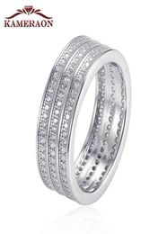 Kameraon argent Sterling 925 bijoux femmes 039s cristal large anneau brillant simulé diamant personnalité Fine argenterie femme G6603196