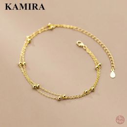 Kamira Real 925 STERLING Silver Cuban Minimalisme Double Perle de plie pour femmes Charme de mariage pour adolescents accessoires de bijoux de luxe 240518