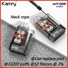 Corde de cou Kamry Box 15000 Puffes Puff 15K Vape Rechargeable E Cigarettes E Remplacez POD 10 COULEURS 30 ML E-Equide Puffle 15K VACER VACKABLE E CARTRIDGES 2%