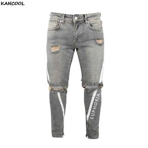 KANCOOL Skinny Ripped Stretch Slim Élastique Denim Pantalon Grande Taille Pour Homme Printemps Été Hip Hop Imprimer Streetwear Hommes Jeans