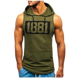 KANCOOLD Heren Tank Top Mannen Fitness Muscle Letter Print Mouwloze Hooded Bodybuilding Pocket Tight-Drying Tops 210623