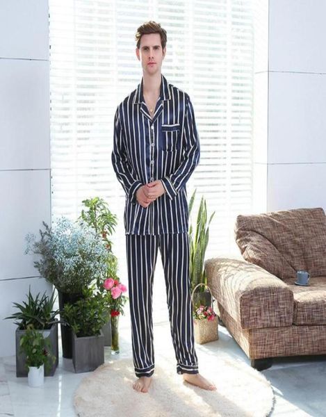 Kancoold Slembear Men039s Longsleed à grande taille Stripe Pyjamas Pyjamas Men Foreign Home Soft Cozy Satin Satin SetGown 1815299