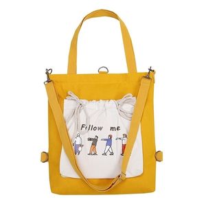 Kandra White Back en Yellow Sholuder Shopping Patchwork Canvas Doek Crossbody Zipper Eco herbruikbare straattas Bag Y201224