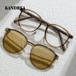 KANDREA gafas de sol magnéticas redondas de moda Clip de mujer 2 en 1 gafas ópticas para miopía gafas graduadas polarizadas para hombres 8172 240119