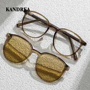KANDREA lunettes de soleil magnétiques rondes de mode femmes Clip 2 en 1 lunettes de myopie optique hommes lunettes de Prescription polarisées 8172 240119