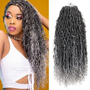 Kanekalon 18Inch River Locs Crochet Cheveux Gris Boho Bohème Locs Crochet Tressage Extensions De Cheveux Déesse Bouclés Faux Loc Tresses