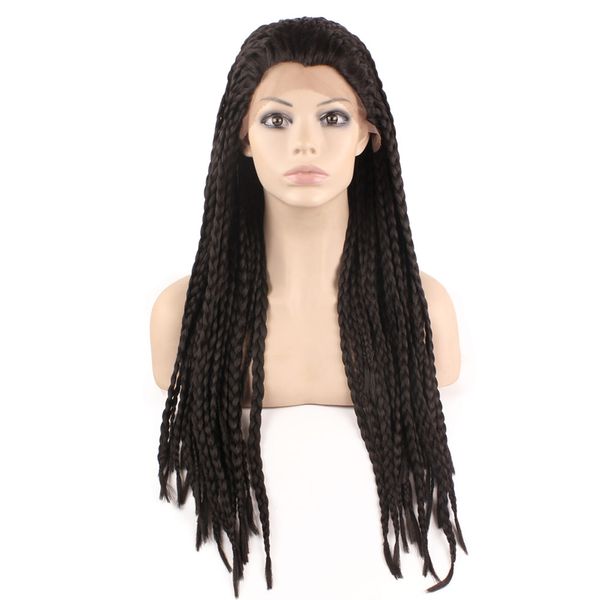 Kanekalon tressage cheveux perruque pleine longue tressée synthétique dentelle avant perruques pour les femmes noires, tresse perruque pour l'afro-américain