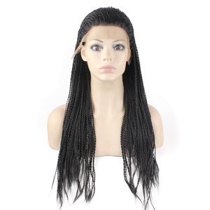 Kanekalon tressage perruque de cheveux pleine longue Micro tressé synthétique dentelle avant perruques pour les femmes noires, perruque tresse pour l'afro-américain