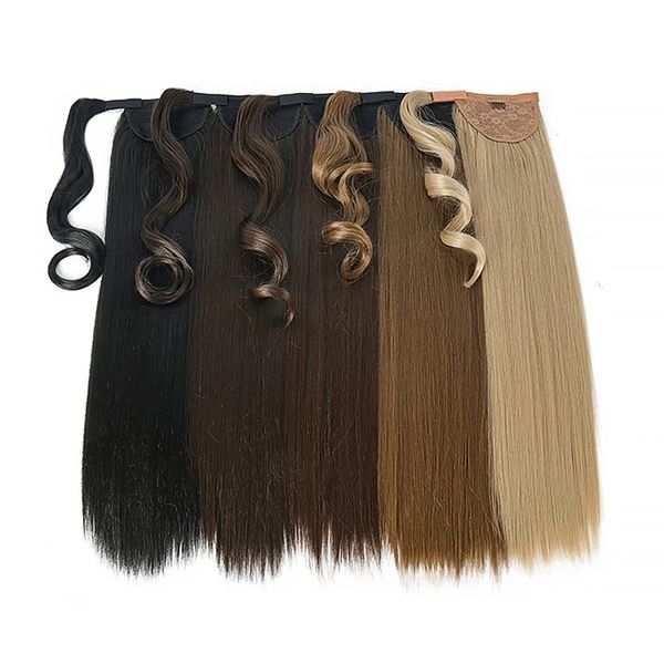 Kanekalon Futura cheveux 28 pouces postiche naturelle queue de poney lisse pince synthétique en enroulement autour des Extensions de cheveux queue de cheval