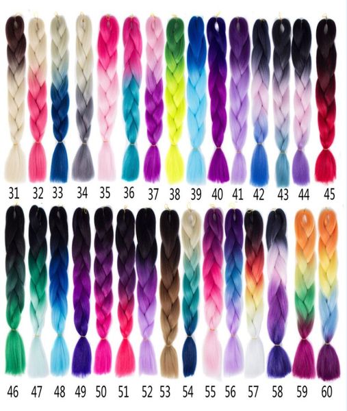 Kanekalon cheveux tressés synthétiques 24 pouces 100g Ombre deux tons couleur jumbo extensions de cheveux tresse 60 couleurs en option pas cher Xpression B9097124