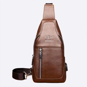 Kangourou marque mode cuir sacs à bandoulière hommes poitrine sac USB charge décontracté sac de messager petit mâle sac à bandoulière poitrine Pack253C