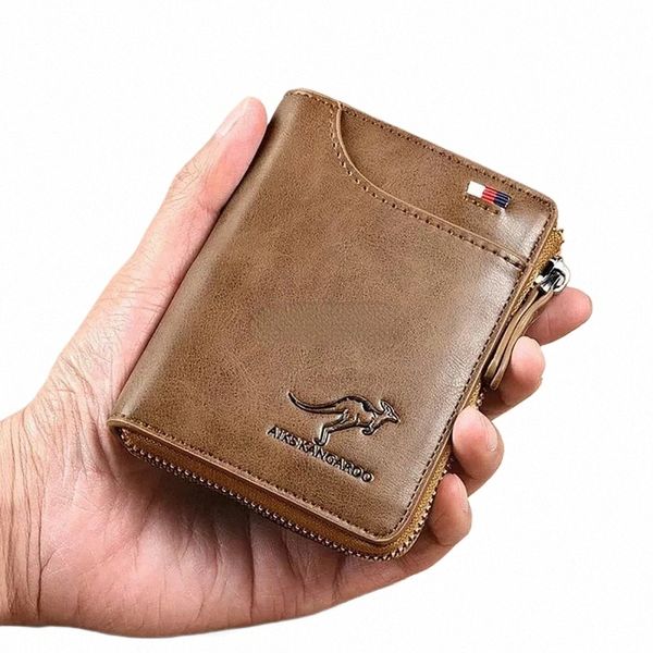 Portefeuille kangourou pour hommes, blocage RFID, portefeuille en cuir PU avec fermeture éclair, porte-cartes de crédit multi-bus, porte-monnaie de haute qualité t9aD #