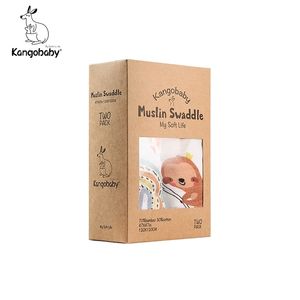 Kangobaby 2pcs Pack Bamboo Cotton Muslin Swaddle Diaper Wrap avec motif arc-en-ciel et paresseux 120x120cm 210309