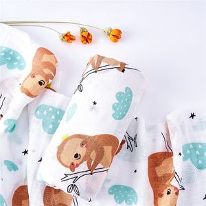 Kangobaby bambou coton mousseline Swaddle couverture bébé serviette de bain couche Po fond avec paresseux arc-en-ciel motif 220225