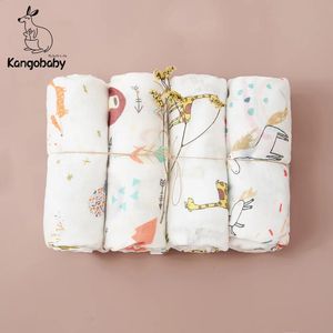 Kangobaby My Soft Life 4 pièces ensemble toutes saisons respirant bébé mousseline couverture d'emmaillotage né serviette de bain écharpe pour bébé couette 240313