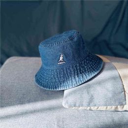 Kangol Vintage Tide Brand Kangaroo Washed Tannin Denim Fisherman Hat voor dames en heren Summer Big Brim Flat Top Basin Hat Unisex H220419