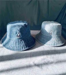 Kangol Vintage Tide -merk Kangaroo Waste Tannin Denim Fisherman Hat voor vrouwen en mannen Summer Big Brim Flat Top Basin Hat Unisex H3560224