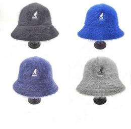 Kangol femmes 039s seau chapeau lapin fourrure bassin chapeau dames chaleur individualité tendance kangourou broderie chaud pêcheur chapeau 8280023