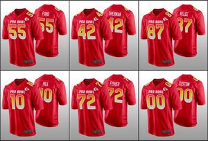 Kansas''City''Chiefs''Hommes 10 Tyreek Hill 87 Travis Kelce 55 Dee Ford Personnalisé Femmes Jeunes AFC Jeu Maillot Rouge Pro''Bowl