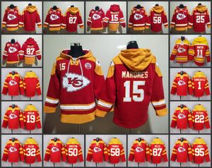 Kansas''City''Chiefs''Men 58 Derrick Thomas 15 Patrick Mahomes 87 Travis Kelce Sweat à capuche rouge personnalisé à lacets