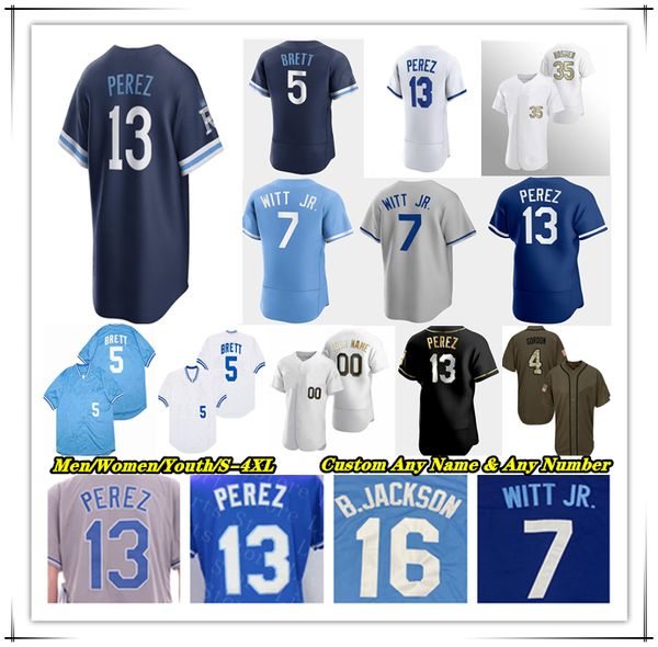 Maillot de baseball KC Salvador Perez Bobby Witt Jr Bo Jackson Vinnie Pasquantino MJ Melendez Michael Massey Brady Chanteur Lyles George Brett ROYAL Zack Greinke Pratto 4X