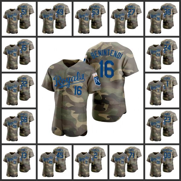 Kansas City''Royals''Hombres Mujeres Jóvenes Salvador Pérez George Brett Salvador Mike Sweeney Mike Minor Custom Camo Auténtico Día de las Fuerzas Armadas Jersey