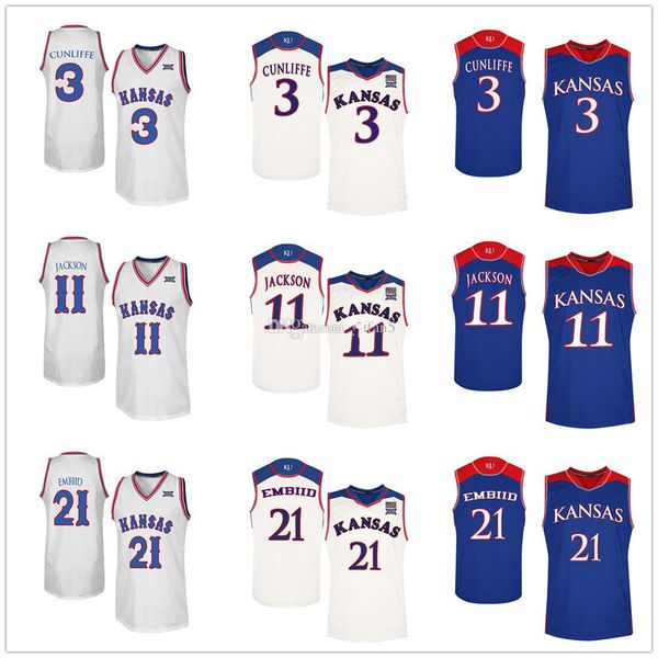 Kansas Jayhawks College Josh Jackson #11 Joel Embiid Basketball Jerseys #21 Sam Cunliffe #3 Mens Ed Custom Any Number Nombre